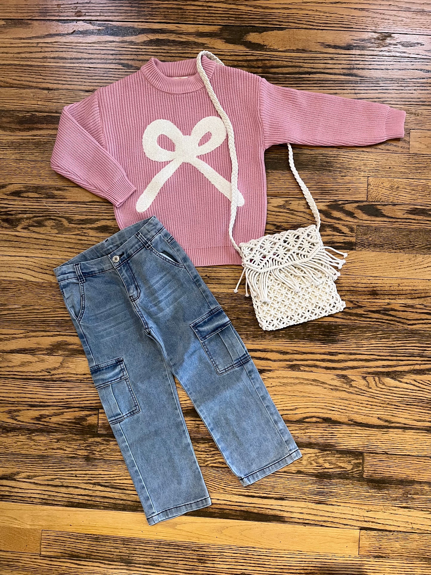 Pink Knit Bow Sweater