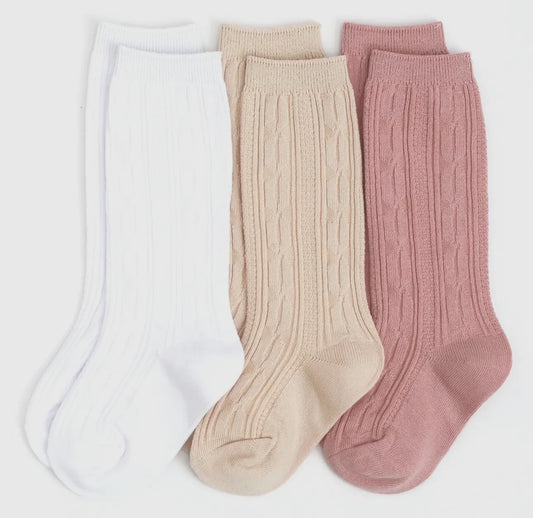 Little Stocking Co 3 Pack Girlhood Cable Knit Knee High Socks