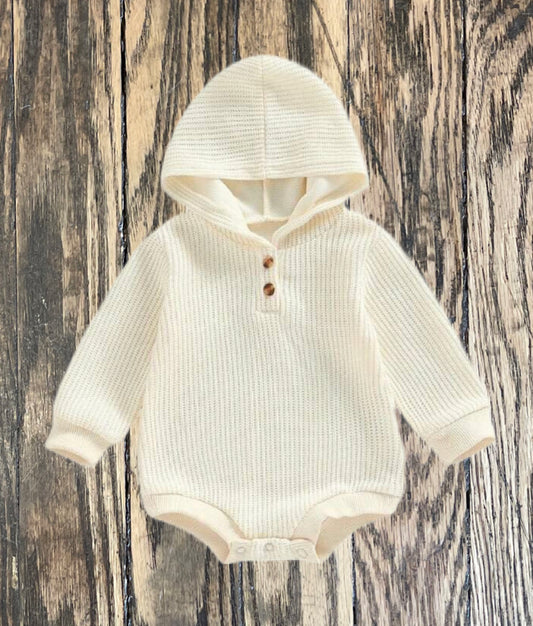 Neutral Hooded Sweater Romper