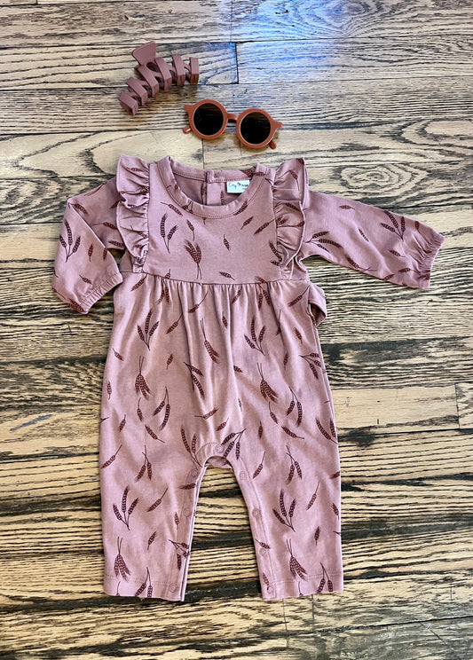 Flutter Long Sleeve Romper - Fall Wheat