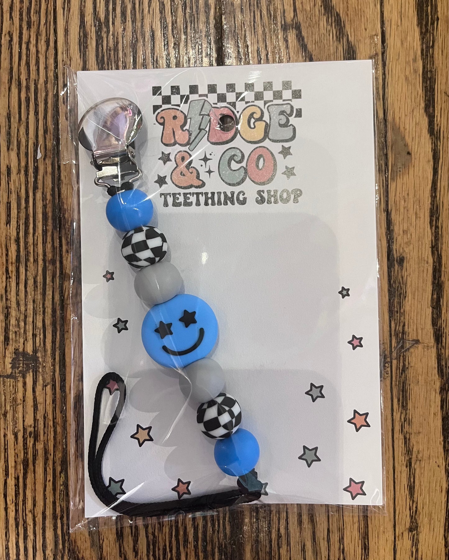 Ridge & Co Paci Clip - Blue Smiley