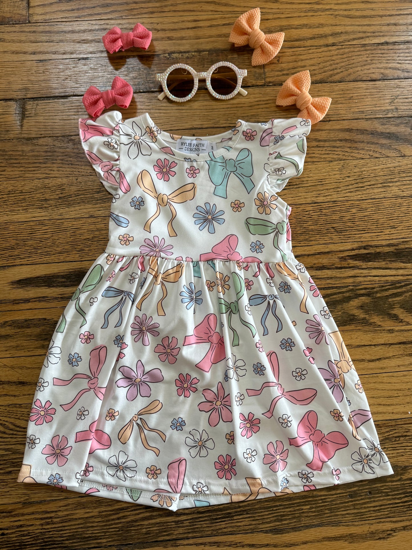 Floral Bow Flutter Sleeve Dress