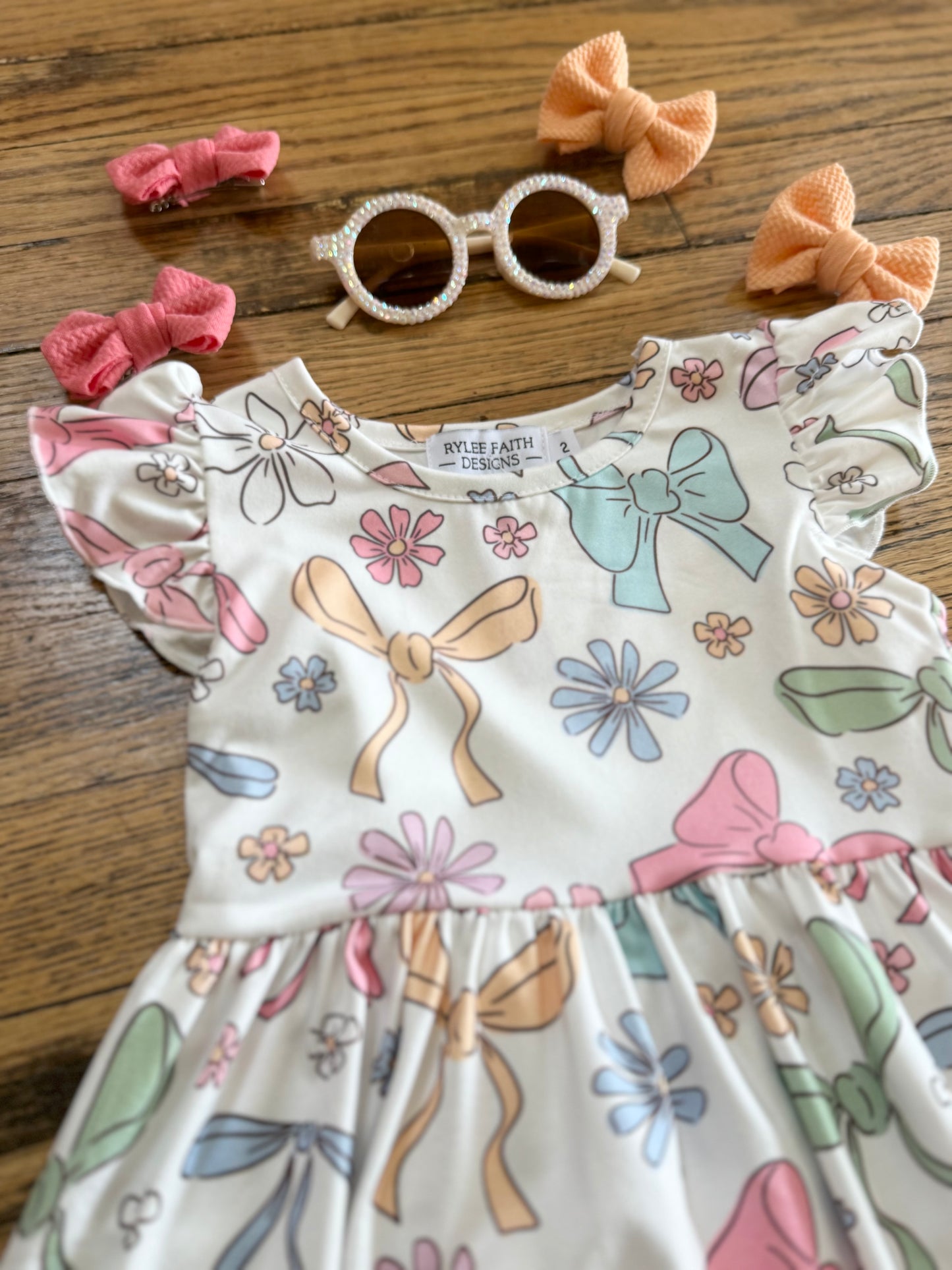 Floral Bow Flutter Sleeve Dress