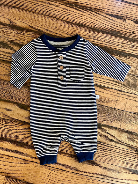 Striped Navy Knit Henley Pocket Romper